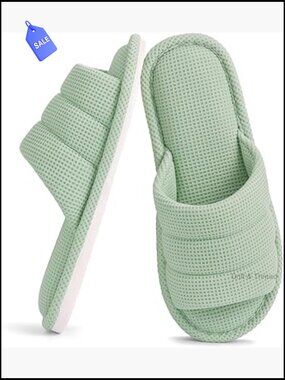 Waffle Open Toe Slippers for Women Men Breathable Indoor Home Shoes Memory Foam
